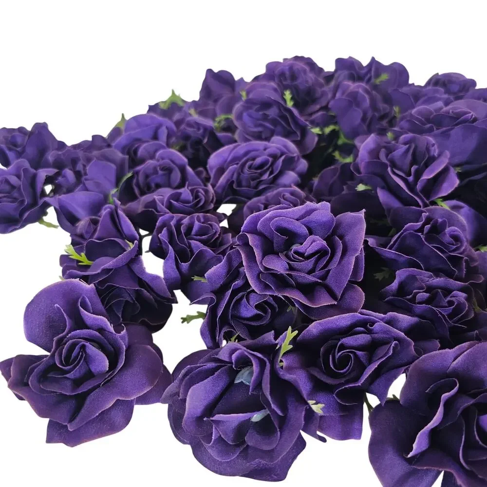50 Purple Silk Rose Heads Stemless Wedding Floral Craft DIY Wreaths 2.5in